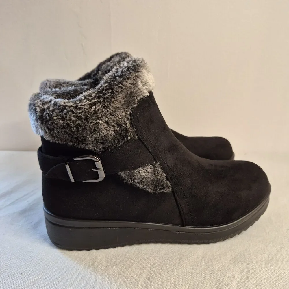 Flexus by Spring Step Womens Santuzza Booties Size 9B Microsuede Faux Fur Black